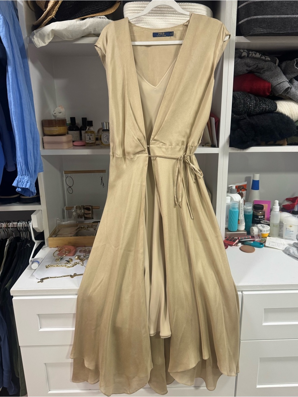 Polo Ralph Lauren Champagne Beige Layered Dress – Size 6 - Picture 4 of 8